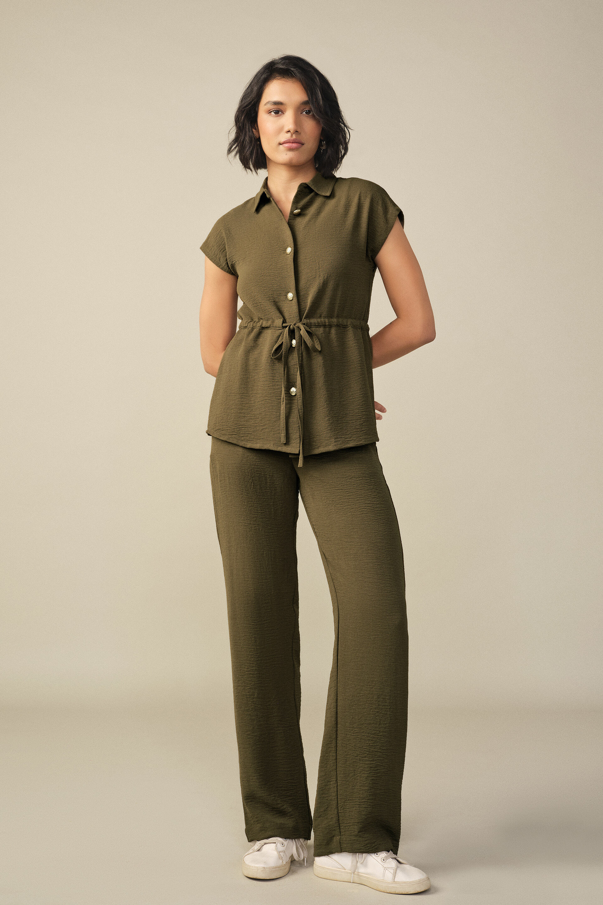 Tie-up Co-ord in Olive, Olive, image 1